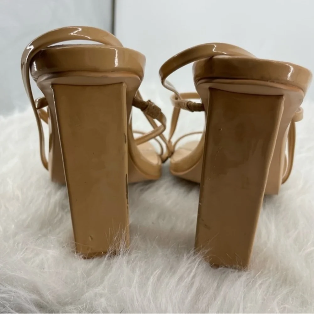 Public Desire Halley Nude Strap Heels patent leather Sz UK 6 US 8‎